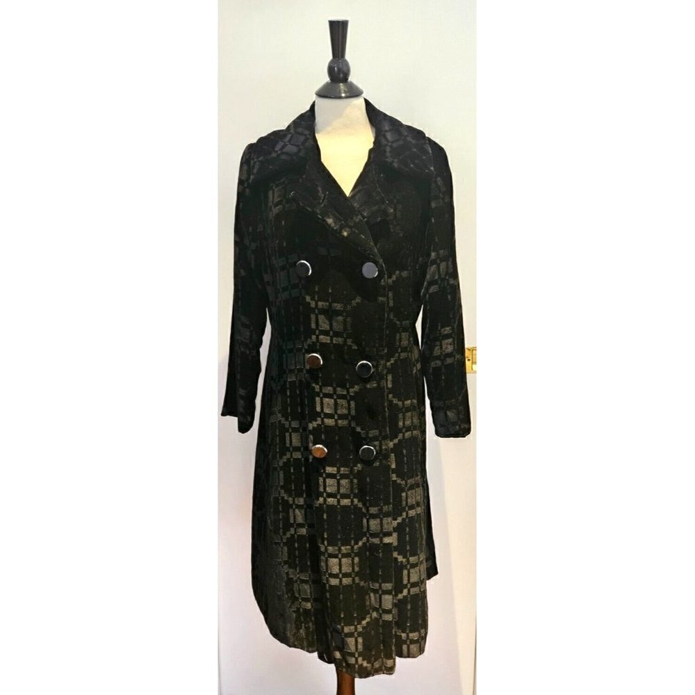 Vintage Count Romi Double Breasted Black Crushed Velvet Coat S/M